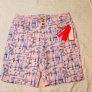 Lilly Pulitzer Luxletic Fairway Performance Pink Tropics Golf Shorts Women's 14